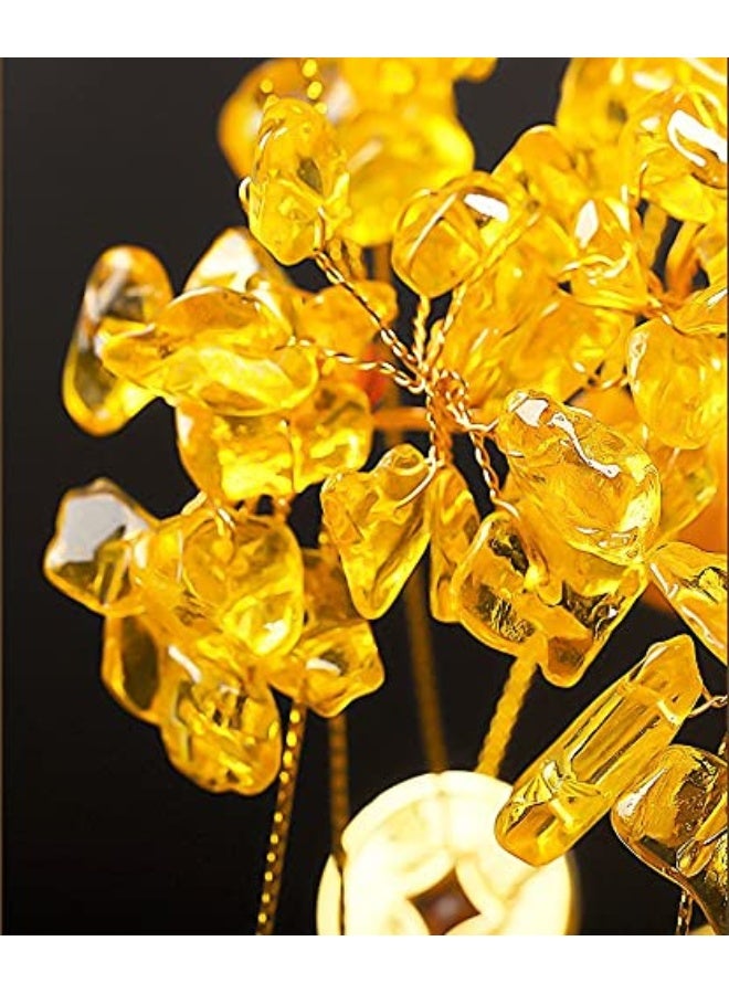 Mose Cafolo Feng Shui Crystal Money Tree with Dragon Pot Citrine Tree Hangs Lucky Cold Coins Bonsai Style Decoration for Tabletop Decoration Home Office Store (Gold) - Image 5